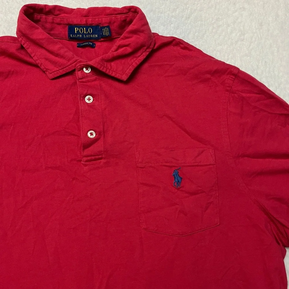 Polo Ralph Lauren Polo Shirt Mens Large Red Classic Fit Pocket Short Sleeve 6581